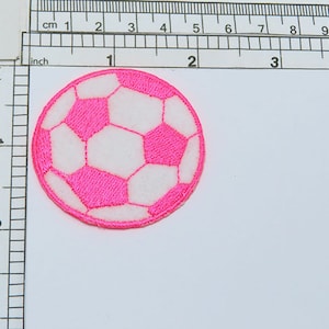 Soccer Ball Embroidered Applique Pink & White  Measures 2&quot; across x 2&quot; High