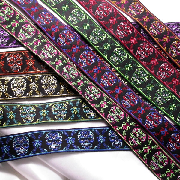 Sugar Skulls Jacquard Ribbon 1 » (25MM) choix de 12 couleurs polyester 3 Yards & up