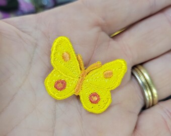 Butterfly Yellow Iron On Patch Applique Measures 1 5/8" across x 1 3/8" high