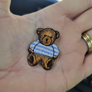 Bear Patch Stripe Shirt Iron On Embroidered Applique 1 1/8" x 1 1/2"