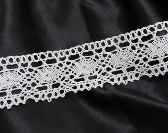 White 2" (50mm) Cotton Cluny Lace trim picot edge crochet sewing crafts bobbin machine lace per yard