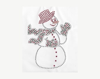 Snowman with scarf Rhinestone Applique - Iron On