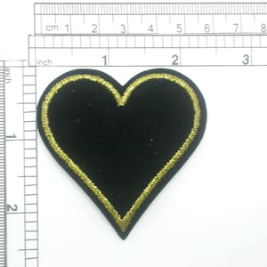 Heart Patch 2 3/8&quot; Black Velvet Embroidered Iron On Applique