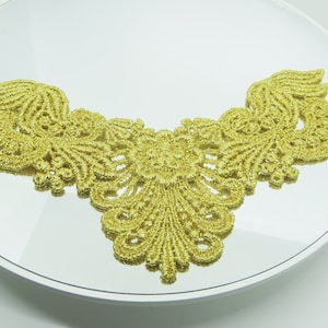 Metallic Venise Yoke applique  6&quot; x 4 1/4&quot; Gold or Silver Very pretty design Per Piece