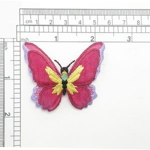 Butterfly Patch Burgundy Layered Large Iron On Embroidered Applique Measures 2 1/4&quot; across x 1 3/4&quot; high