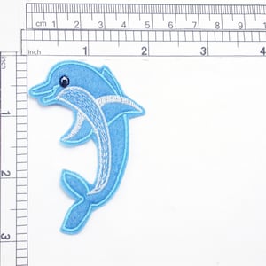 Blue Dolphin Patch Iron On Embroidered  Applique 2 3/4&quot; x 1 7/8&quot;