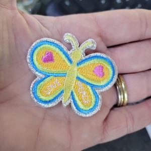 Butterfly Heart Wing Embroidered iron On Patch with Metallic Silver Outline