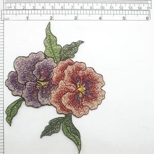 Wild Rose Spray Cottage Wildflowers Iron On Embroidered Applique 4&quot; x 4 1/2&quot;