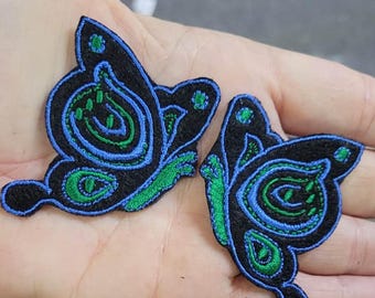 Side Butterfly Patch Pair Blue & Green  2 1/2" x 1 7/8" each piece  63mm x 47mm