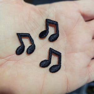 3 x Musical Quaver Note Black Iron On Embroidered Applique