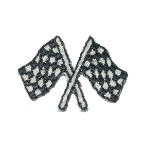 3 x Mini Checkered Flag Iron Embroidered Appliques 11/16&quot; x 1&quot;
