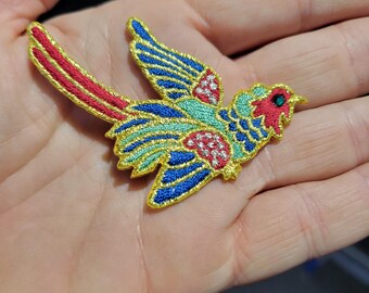 Pheasant Embroidered Applique, Gem Eye Iron On Patch