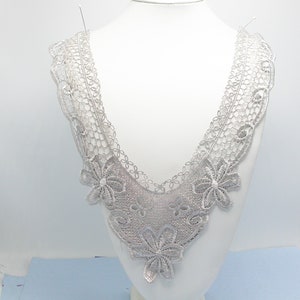 Large Scooped Venise Yoke Collar Applique - Light Silver Gray Grey