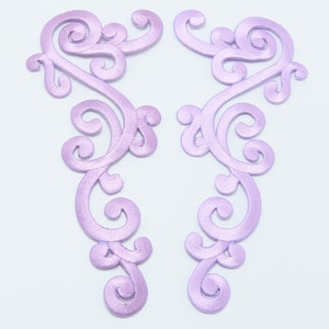 Lilac Swirl Patch 8" Iron On Embroidered Applique - Large Decorative Pair