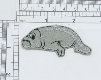 Manatee Iron On Patch Applique    Measures 2 1/2" x 1 1/4"