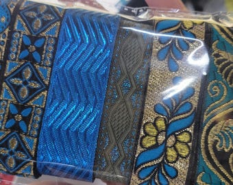Jacquard Ribbon Remnant Pack Teal  Shades 6 x 1 Yard Lengths