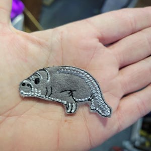 Manatee Iron On Patch Applique    Measures 2 1/2" x 1 1/4"