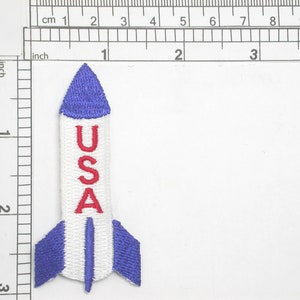 USA Rocket Space Iron On Embroidered Applique  Fully Embroidered  Measures 3&quot; high x 1 3/8&quot; wide