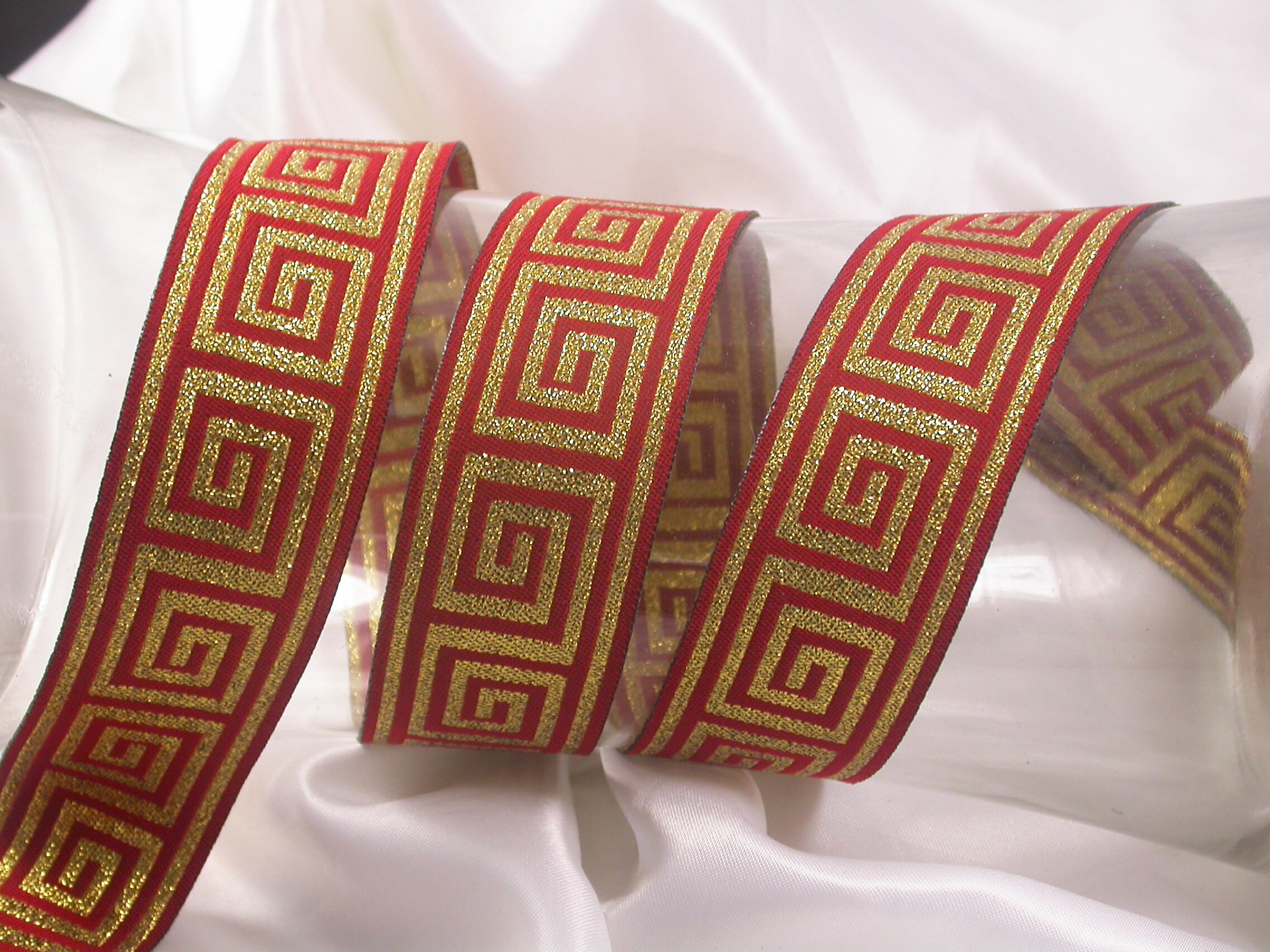 Metallic Gold Greek Key Jacquard Ribbon - 1 5/16