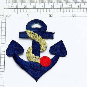 Large Anchor with Rope Applique Fully Embroidered  Measures 2 1/2&quot; wide x 2 7/8&quot; high Blue or Gold