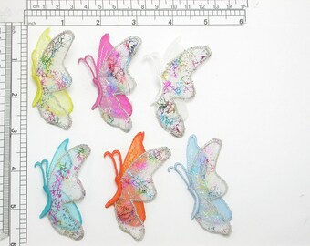 3D Sparkle Butterfly Wings Embroidered Iron On Applique (2x3")