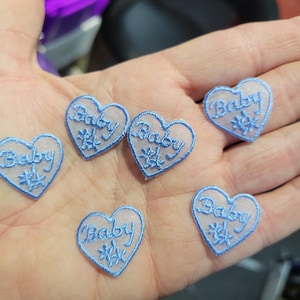 Baby Heart Embroidered Appliques, Iron-On Patches (Set of 6)