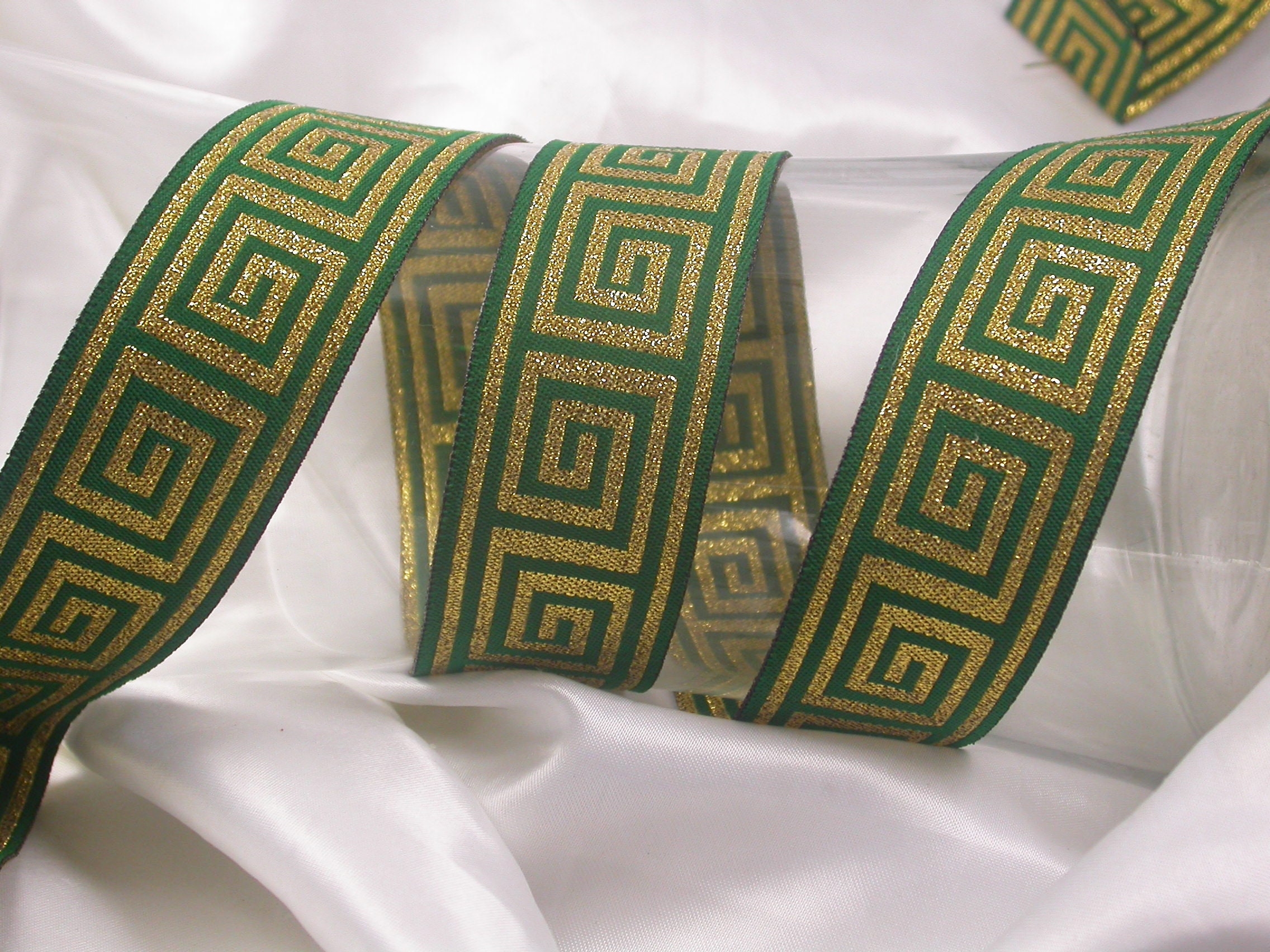Metallic Gold Greek Key Jacquard Ribbon - 1 5/16