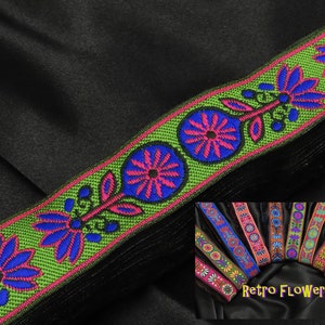 Jacquard Band 1" 25mm Retro Blumen 3 Yards & Up