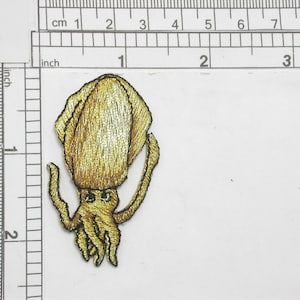 Squid Metallic Gold Iron On Patch Applique Measures 1 3/8&quot; across x 2 1/4&quot; high