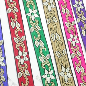 Jacquard Ribbon 1&quot; Vinca  Priced Per 3 yards & Up  Woven Jacquard Ribbon with Metallic  6 colorways