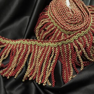 5 3/8 yards Bullion Fringe 6&quot; (152mm)  High End Wine Sage & Tan
