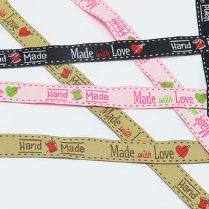 Handgemaakte Tags Jacquard Ribbon 7/8 "Made with Love Geprijsd op maat gesneden of 9 meter bundel - Geweven Jacquard Ribbon Label