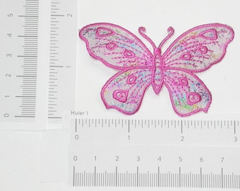 Butterfly Hot Pink on Sheer with Foil Iron On Applique 3"