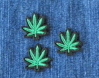 3 x Marijuana Pot Leaf Iron On Patch Applique Iron On Patch Applique   Measures 1&quot; x 1&quot;