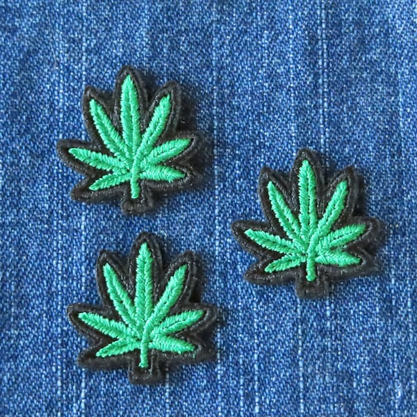 3 x Marijuana Pot Leaf Iron On Patch Applique Iron On Patch Applique   Measures 1" x 1"