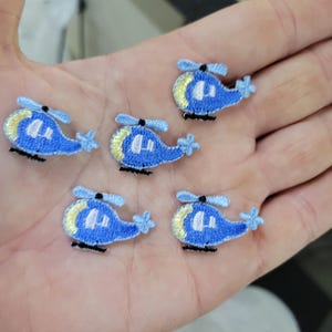 5 Blue Helicopter Iron On Patches, Mini Applique