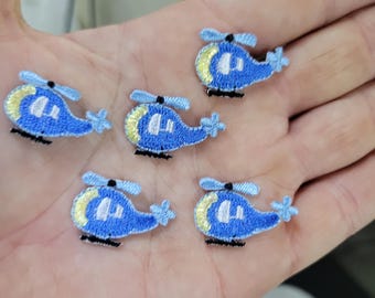 5 Blue Helicopter Iron On Patches, Mini Applique