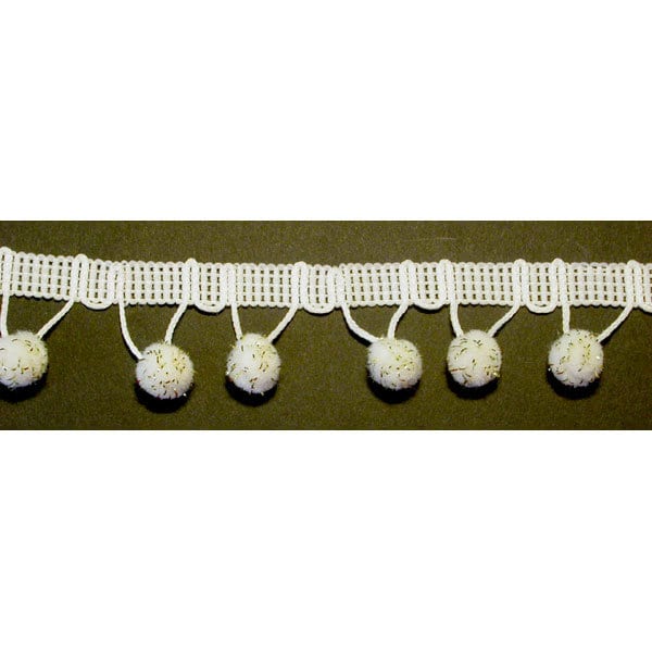 White & Gold Fleck Pom Pom Fringe Trim 1/2" Ball Top Quality 5 Yard Bolt