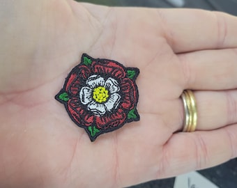 English Tudor Rose Embroidered Iron On Patch: 1.5"