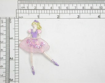 Ballerina with Sequin Tutu Embroidered Iron On Patch Applique Measures 2 7/8" high x 2" wide approximately  (70mm x 50mm)