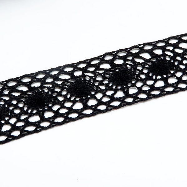 Noir 1 7/8 » (48mm) Coton Cluny Dentelle garniture galloon crochet artisanat couture bobine machine dentelle par cour