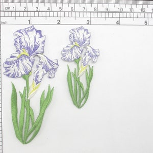 Iris Purple & White Patch Iron On Embroidered Applique 2 Sizes