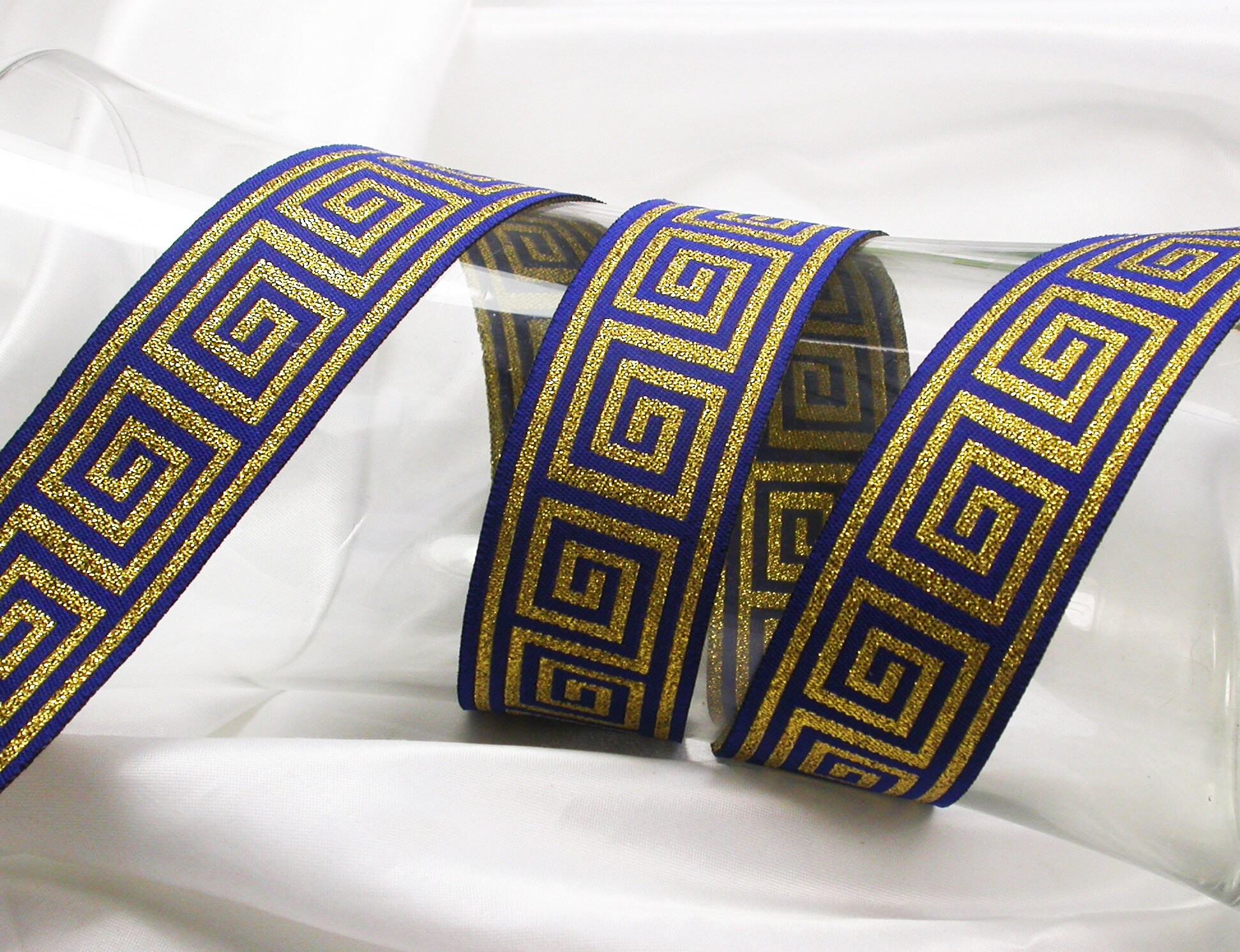 Metallic Gold Greek Key Jacquard Ribbon - 1 5/16