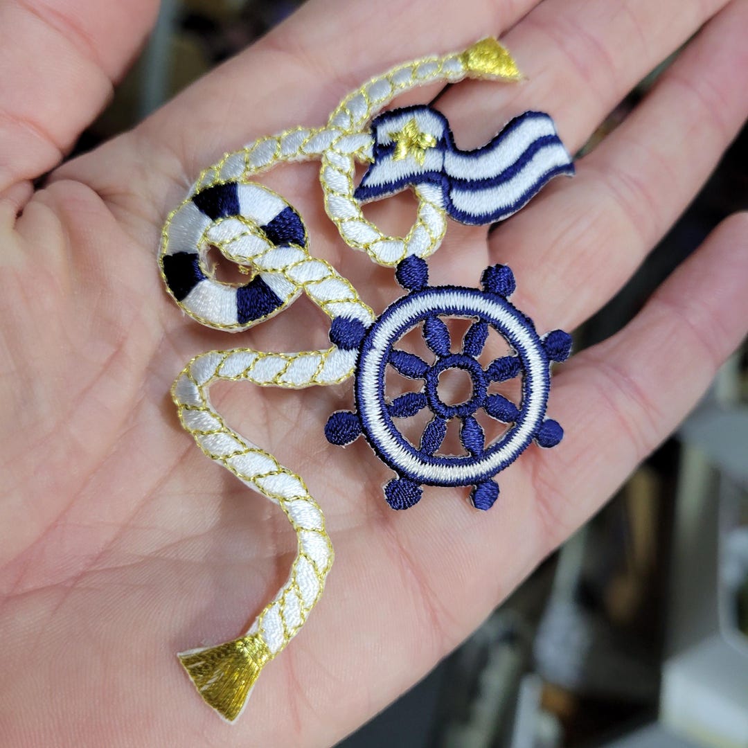 Nautical Embroidered Applique: Rope Wheel, Flag & Preserver - Etsy