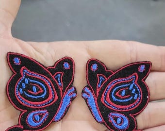 Side Butterfly Patch Pair Red & Blue  2 1/8" x 1 3/4" each piece  54mm x 44mm