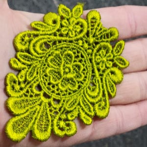Lime Green Venice Lace Floral Applique (4 1/8" x 2 7/8")