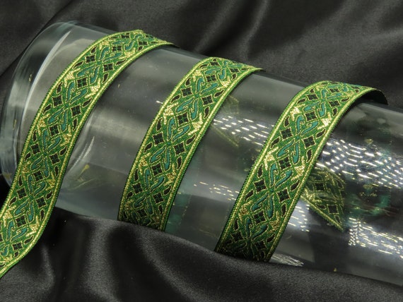 Indian jacquard ribbon, green, red and gold, 4 cm - creative supplies