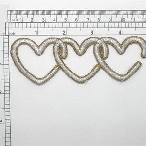 Heart Patch Chain Link Embroidered Iron On Applique 4 3/4" long