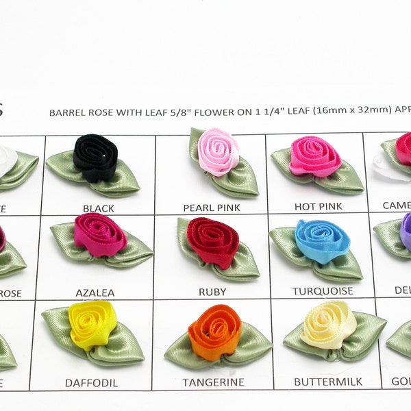 Ribbon Roses with Spring Moss Green Leaf – Barrel Swirl, 20 Pack