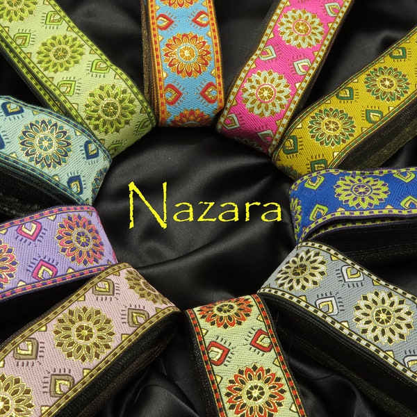 Mandala Jacquard Ribbon 1 1/2" (38mm) Nazara Metallic *Colors* Priced Per Yard